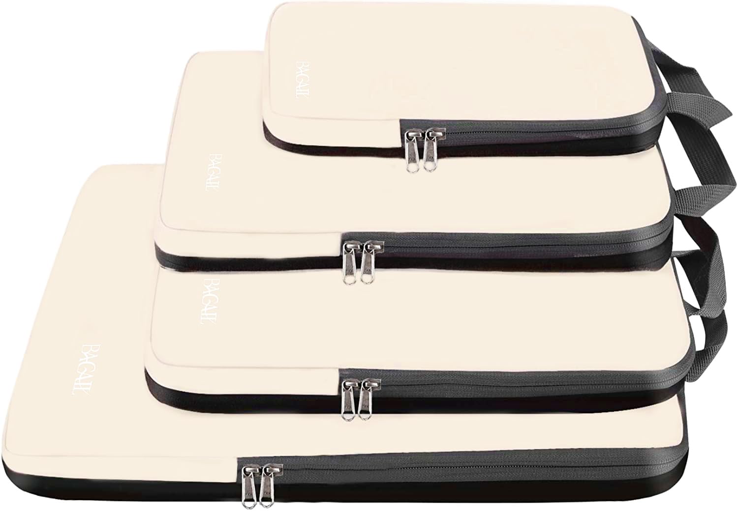 BAGAIL 4 Set/6 Set/8 Set Compression Packing Cubes Travel Accessories Expandable Packing Organizers (Half Mesh, 6-Black)